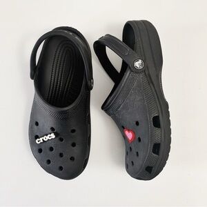 CROCS Unisex Black Classic Clogs with Jibbitz Charms~ 7M/9W